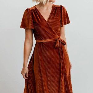 Baltic Born Andi Copper Ribbed Velvet Wrap Dress